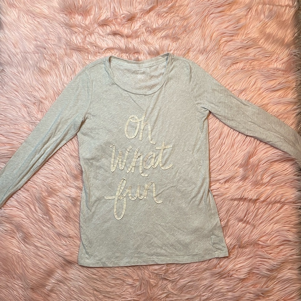 Aerie Best Tee "Oh What Fun" Long sleeve‎ shirt Size Medium Grey